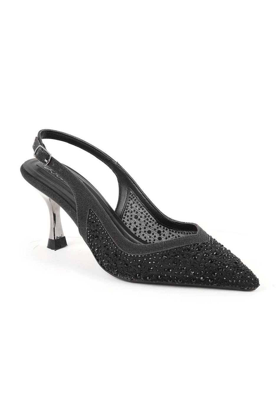 Women's Stone Heeled Shoes Pointed Toe Thin Goblet Heel Tulle Slingback Stylish Evening Dress L085.K227 - MALLTURK