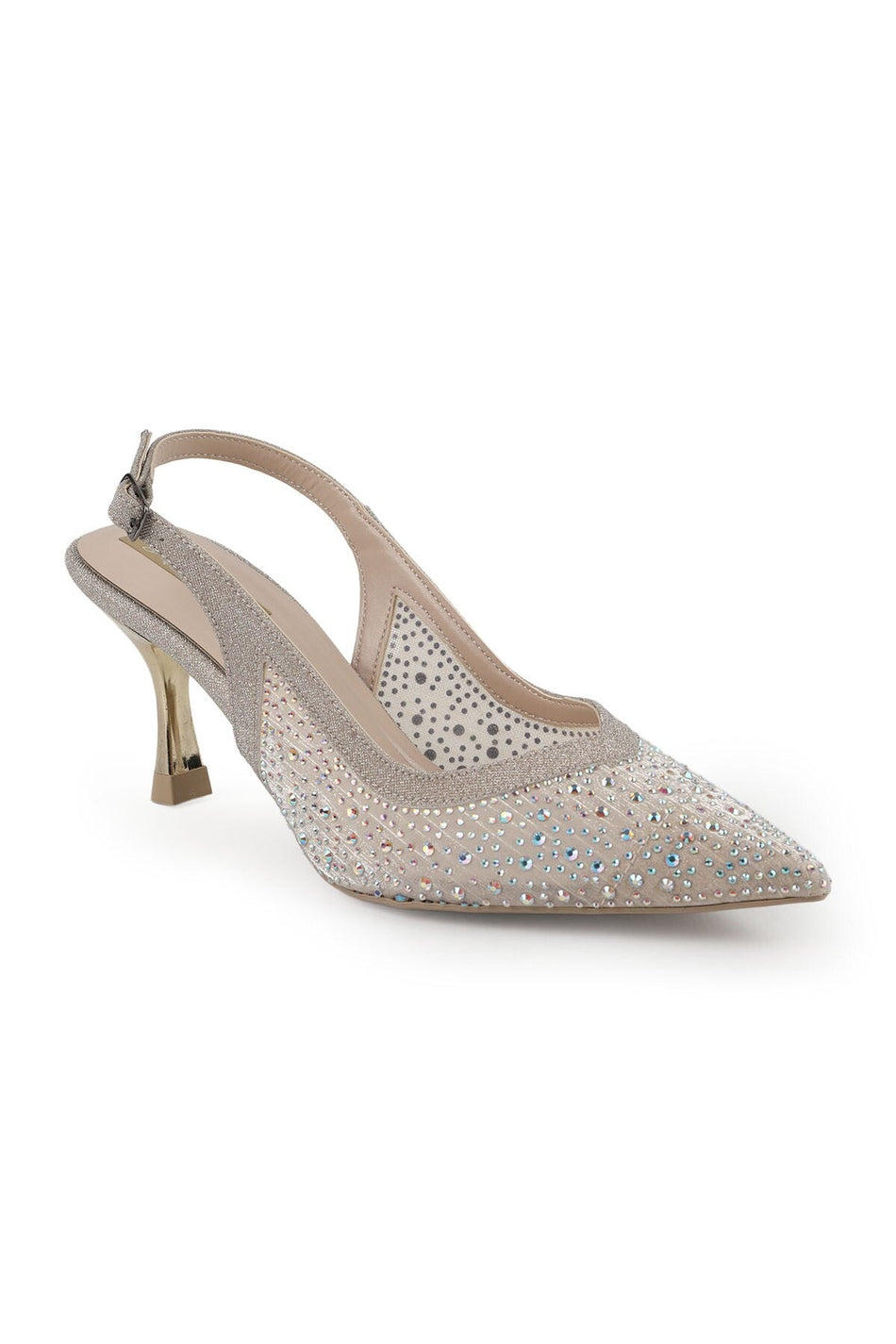 Women's Stone Heeled Shoes Pointed Toe Thin Goblet Heel Tulle Slingback Stylish Evening Dress L085.K227 - MALLTURK