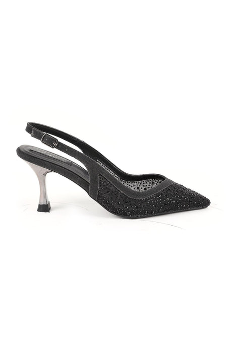 Women's Stone Heeled Shoes Pointed Toe Thin Goblet Heel Tulle Slingback Stylish Evening Dress L085.K227 - MALLTURK