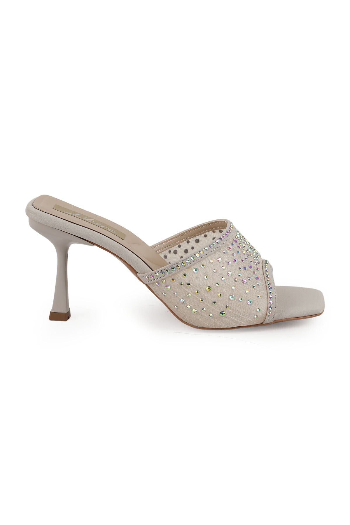 Women's Stoned Heeled Slippers Open Toe Stylish Thin Goblet Heel Evening Dress Satin L085.K123/1 - MALLTURK