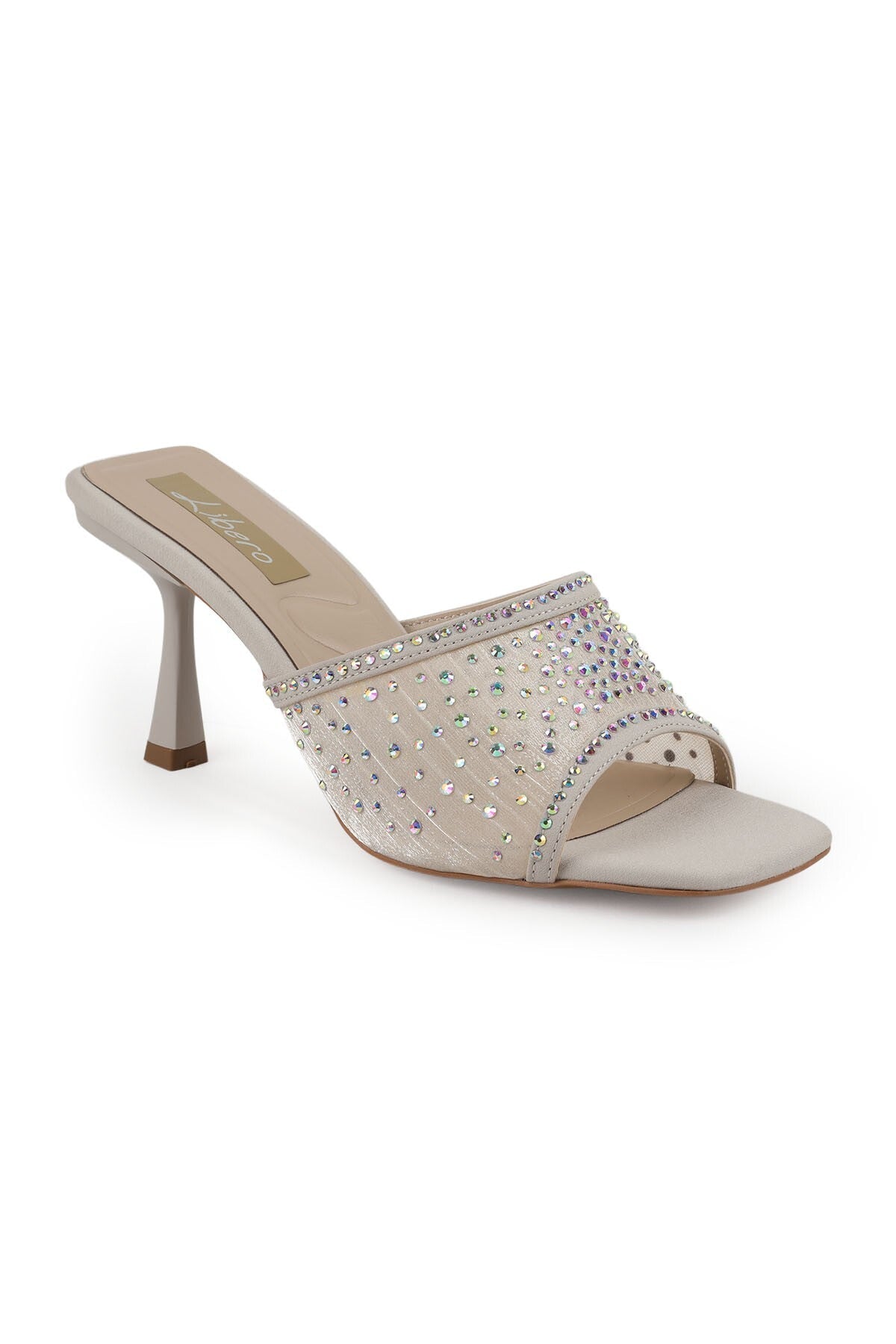 Women's Stoned Heeled Slippers Open Toe Stylish Thin Goblet Heel Evening Dress Satin L085.K123/1 - MALLTURK