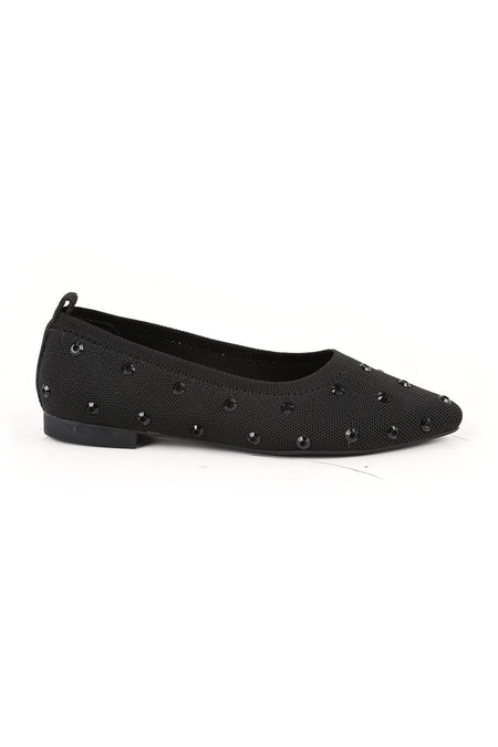 Women's Stoned Knitwear Ballerina Pointed Toe Flexible Comfortable Tpu Sole Casual Shoes L085.K4203 - MALLTURK
