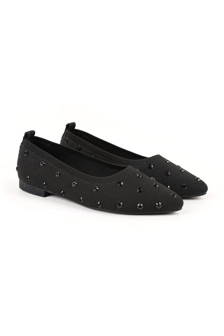 Women's Stoned Knitwear Ballerina Pointed Toe Flexible Comfortable Tpu Sole Casual Shoes L085.K4203 - MALLTURK