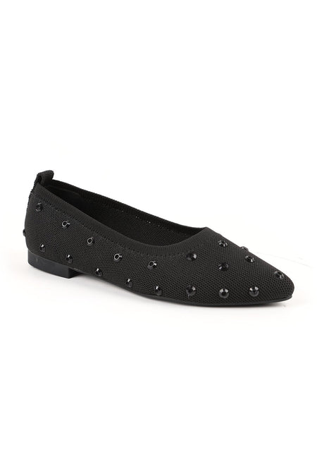 Women's Stoned Knitwear Ballerina Pointed Toe Flexible Comfortable Tpu Sole Casual Shoes L085.K4203 - MALLTURK