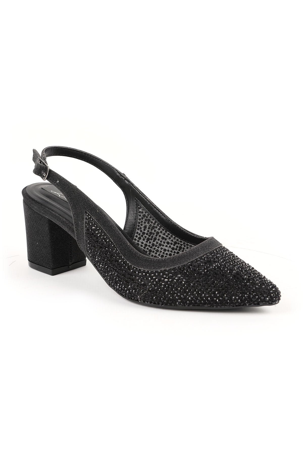 Women's Stoned Tulle Detailed Thick Heeled Shoes Stylish Evening Dress Slingback Flexible Tpu Sole L085.K4030/1 - MALLTURK
