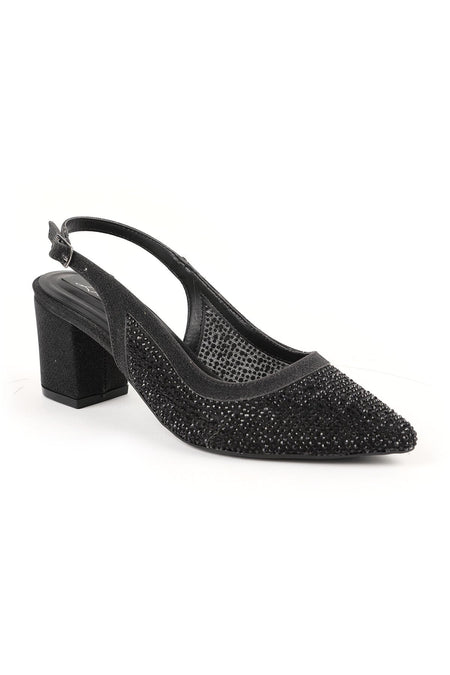 Women's Stoned Tulle Detailed Thick Heeled Shoes Stylish Evening Dress Slingback Flexible Tpu Sole L085.K4030/1 - MALLTURK