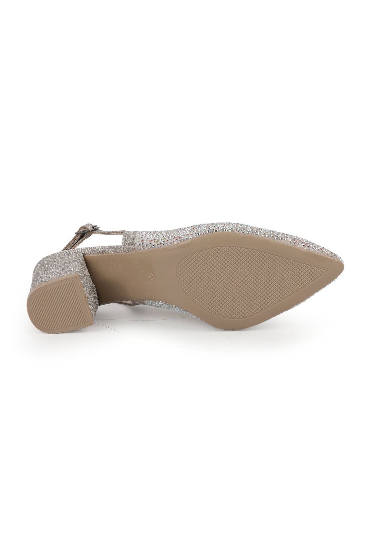 Women's Stoned Tulle Detailed Thick Heeled Shoes Stylish Evening Dress Slingback Flexible Tpu Sole L085.K4030/1 - MALLTURK