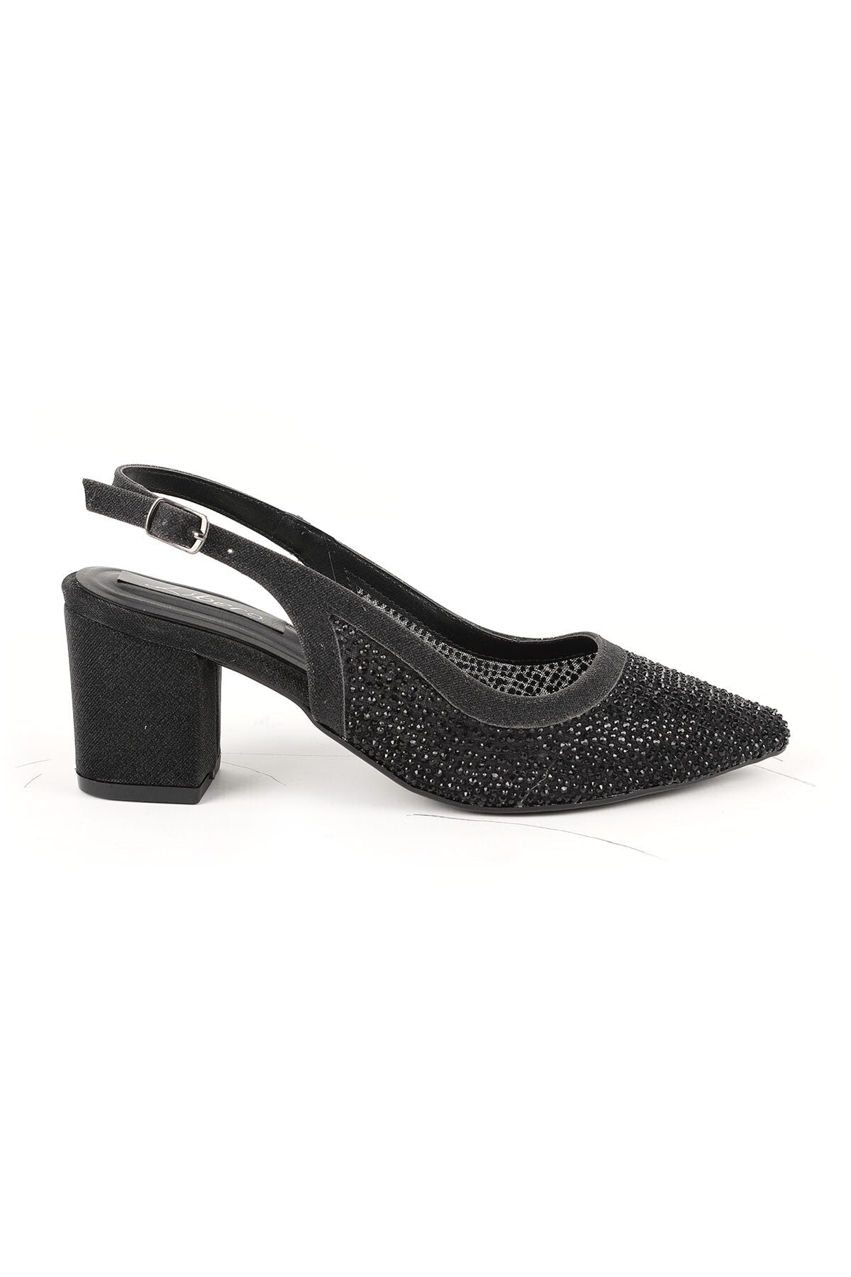 Women's Stoned Tulle Detailed Thick Heeled Shoes Stylish Evening Dress Slingback Flexible Tpu Sole L085.K4030/1 - MALLTURK