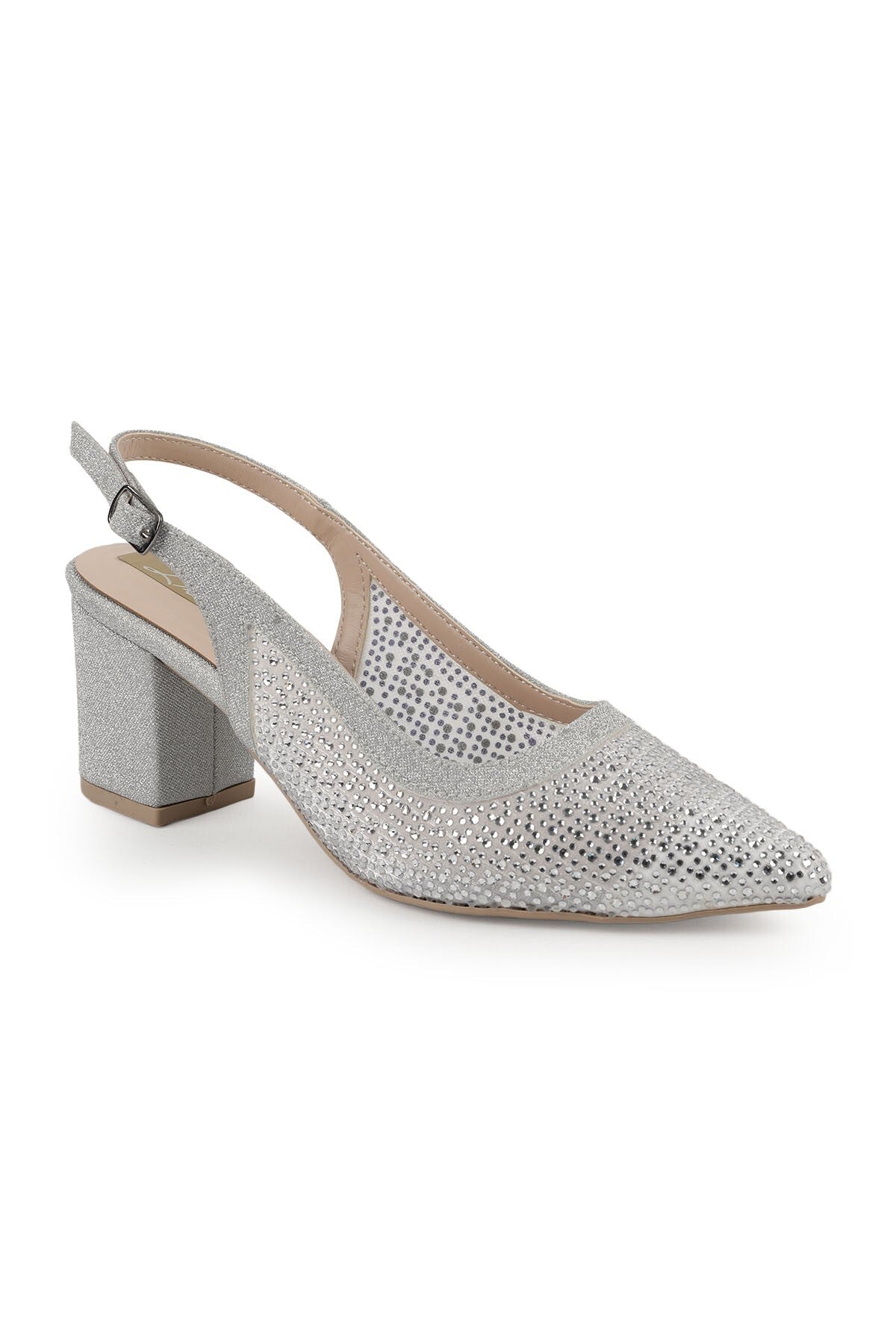 Women's Stoned Tulle Detailed Thick Heeled Shoes Stylish Evening Dress Slingback Flexible Tpu Sole L085.K4030/1 - MALLTURK