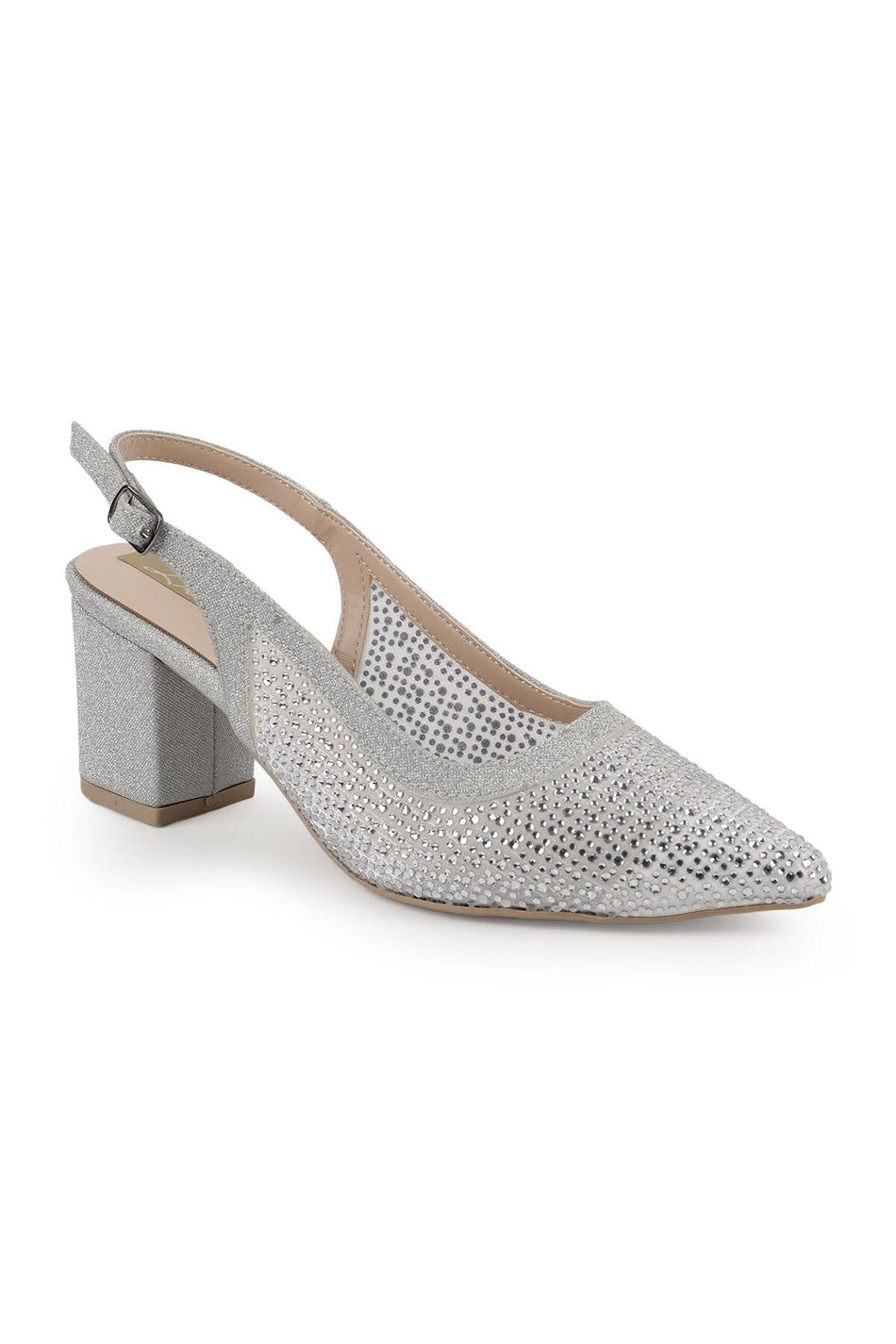 Women's Stoned Tulle Detailed Thick Heeled Shoes Stylish Evening Dress Slingback Flexible Tpu Sole L085.K4030/1 - MALLTURK
