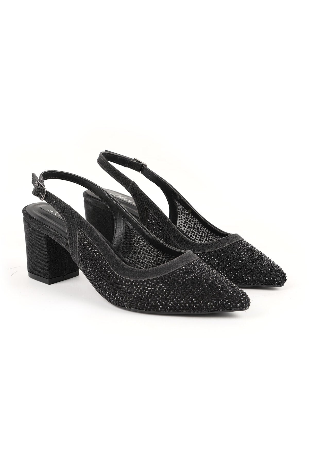 Women's Stoned Tulle Detailed Thick Heeled Shoes Stylish Evening Dress Slingback Flexible Tpu Sole L085.K4030/1 - MALLTURK