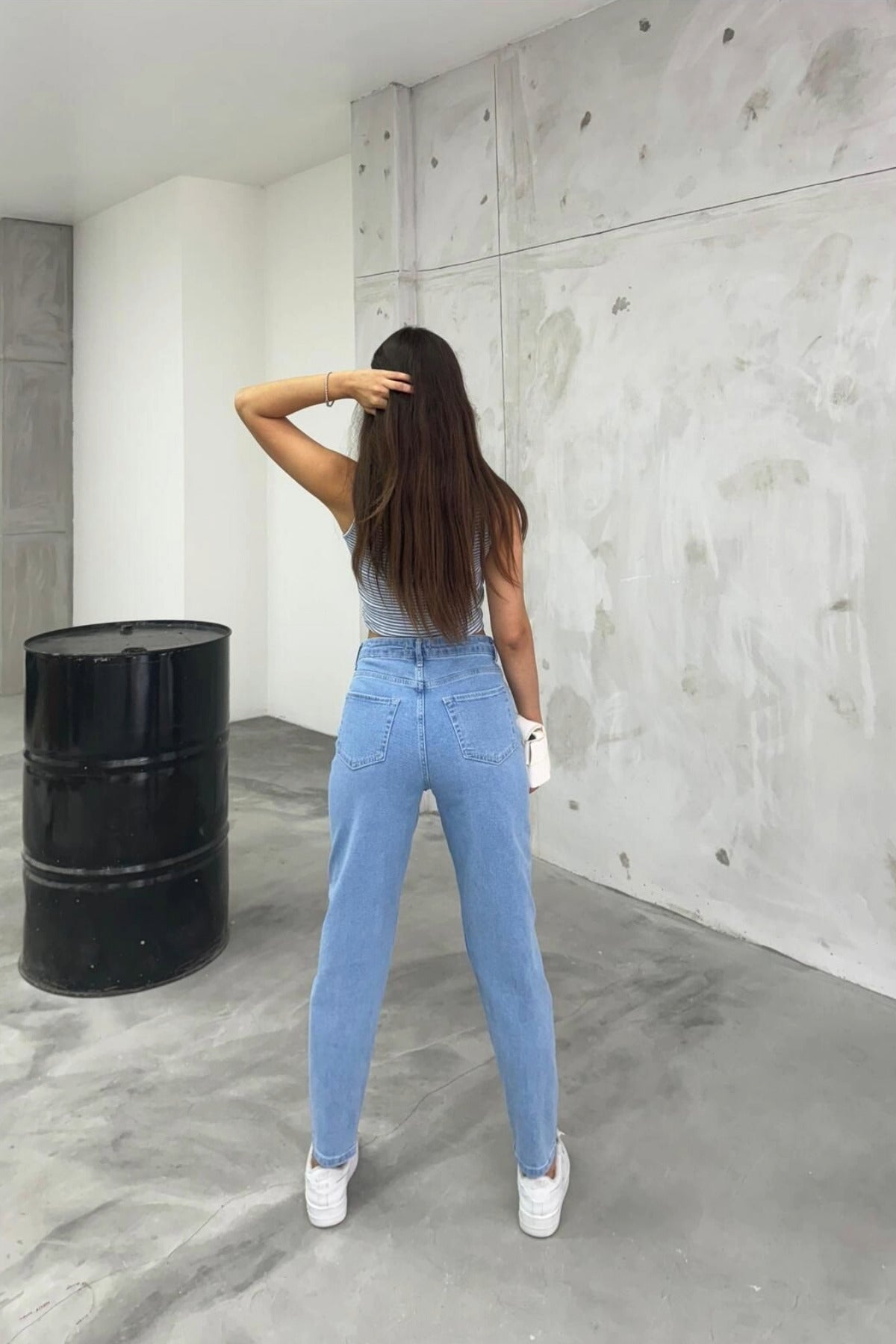 Women's Stretch/Lycra High-Waisted Mom Jeans BLUE - MALLTURK