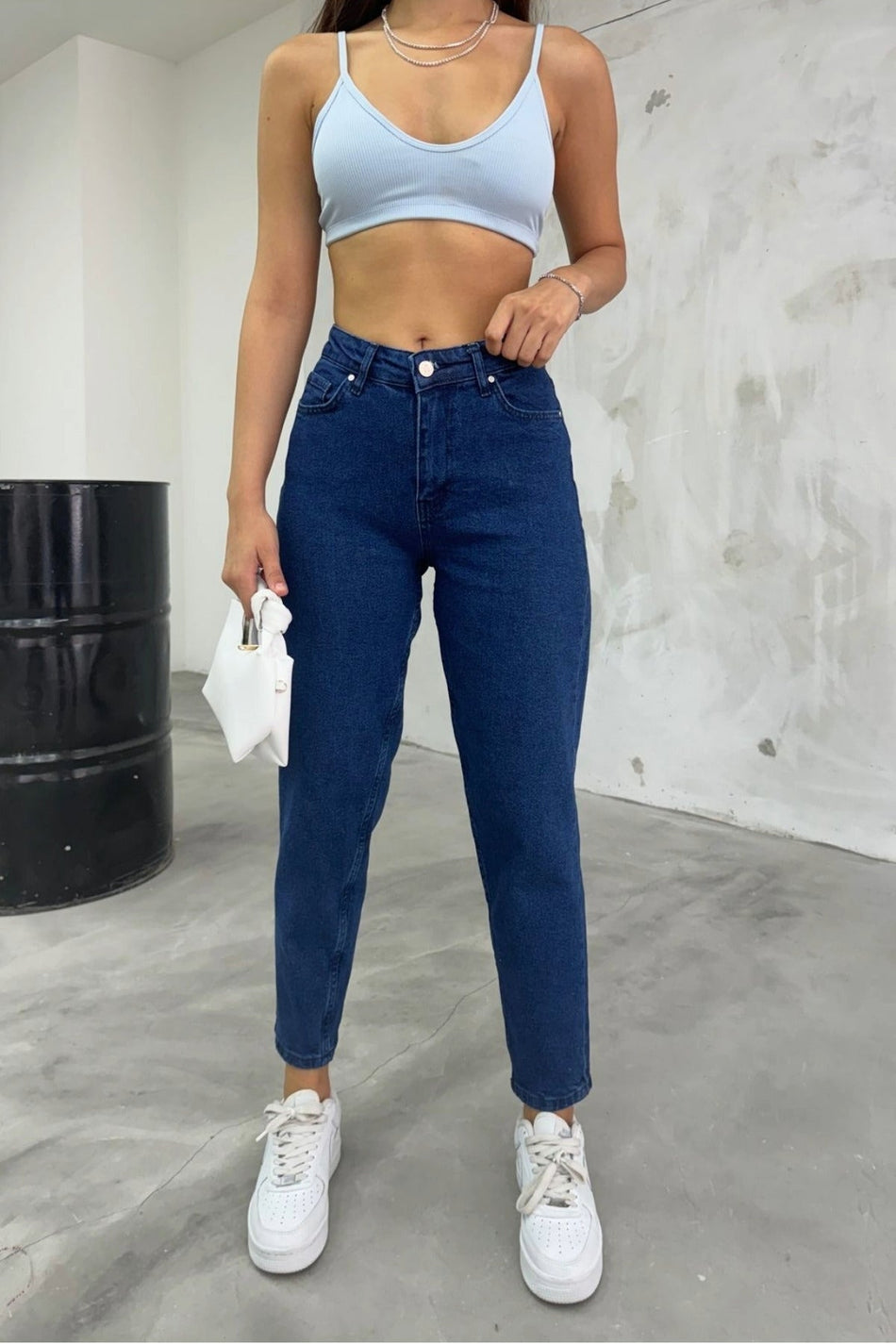 Women's Stretch/Lycra High-Waisted Mom Jeans NAVY BLUE - MALLTURK
