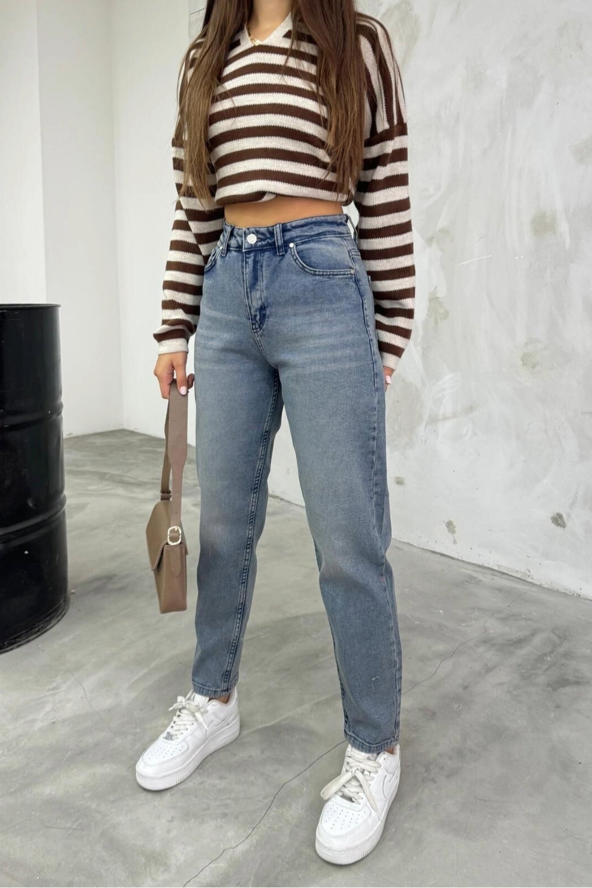 Women's Stretch/Lycra High-Waisted Mom Jeans, Sky Blue - MALLTURK