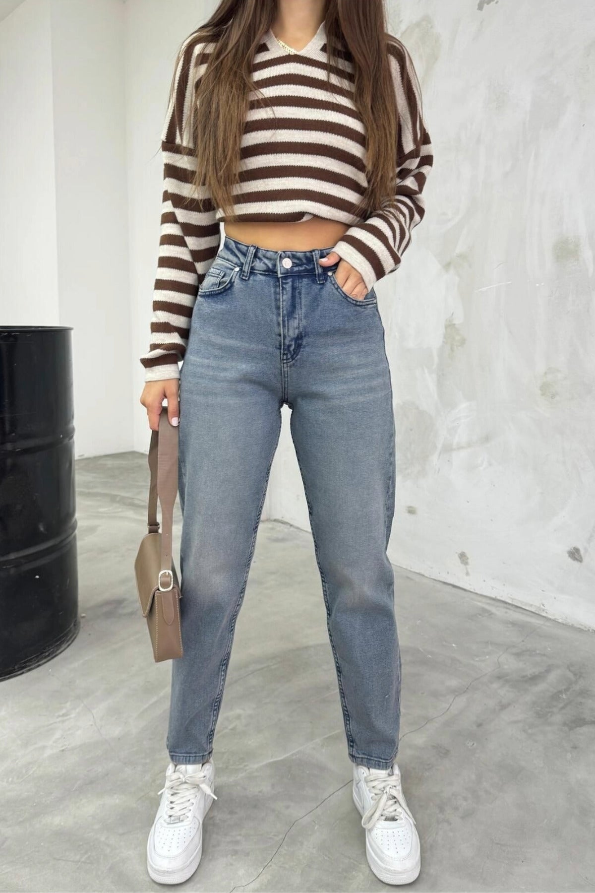 Women's Stretch/Lycra High-Waisted Mom Jeans, Sky Blue - MALLTURK