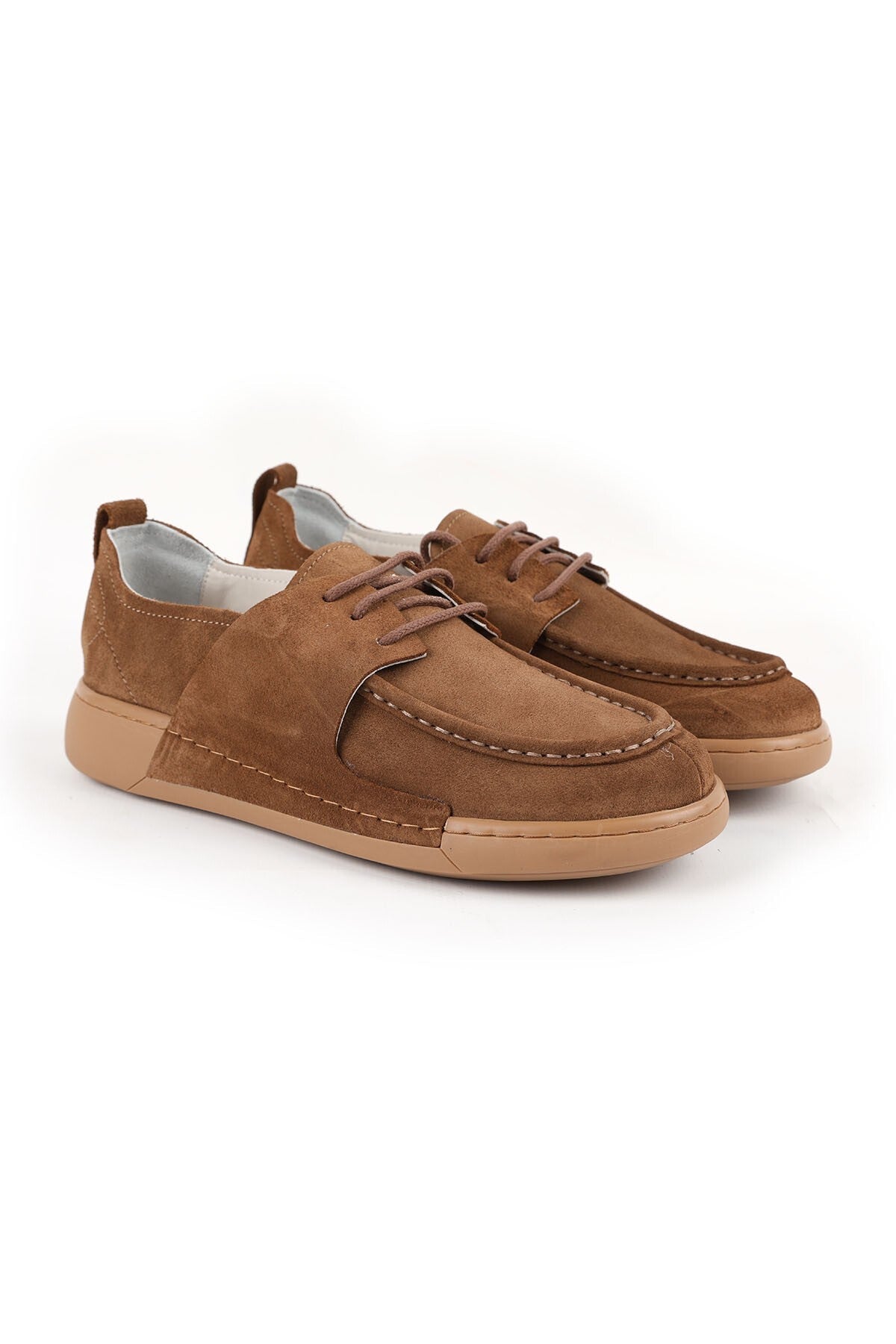 Women's Suede Casual Shoes Moccasin Stitched Natural Rubber Sole Flexible Comfortable Lace-Up Lz5807 - MALLTURK