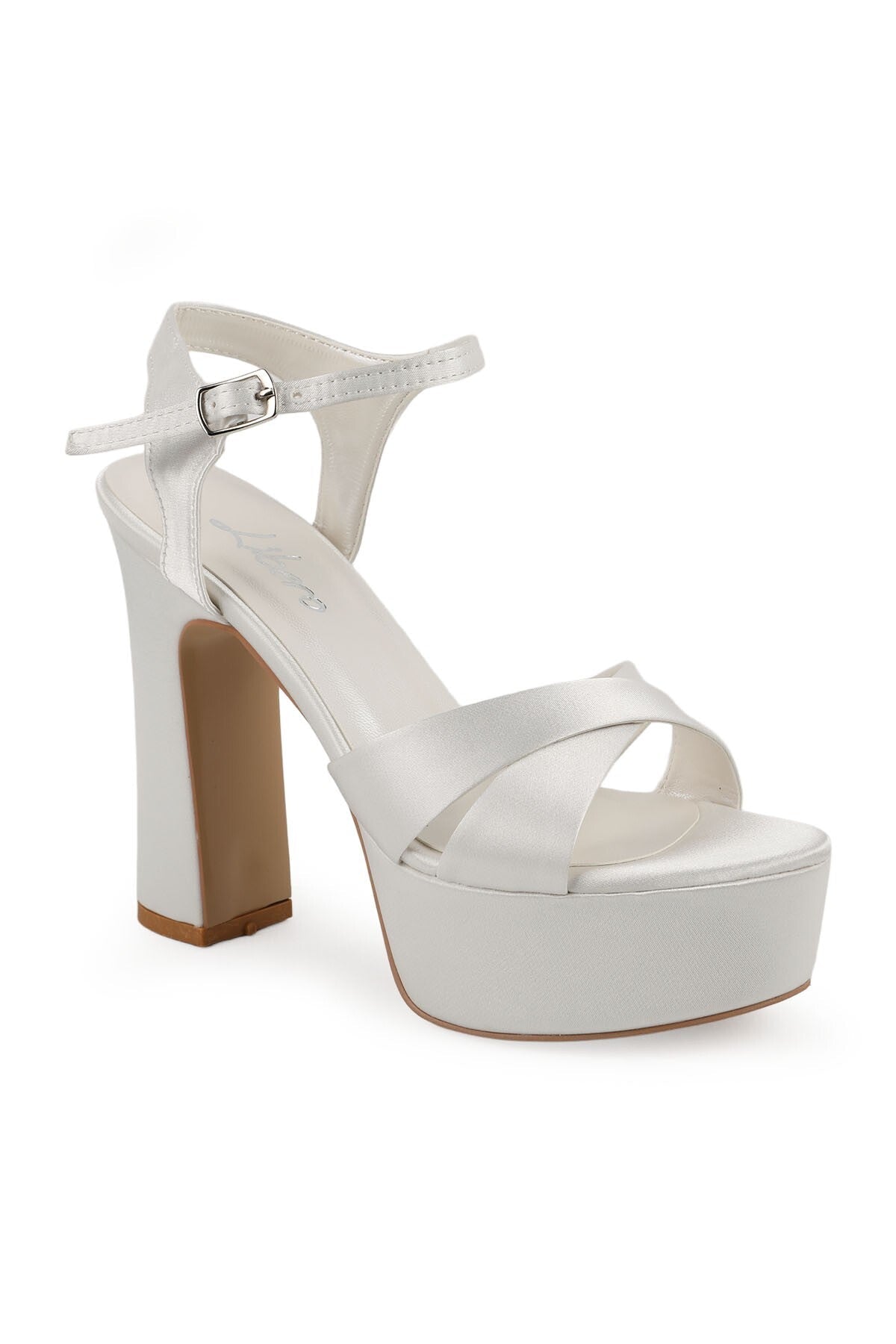 Women's Thick Heeled Platform Sandals Satin Fabric Cross-Strapped Wedding Dress Shoes L067.701 - MALLTURK