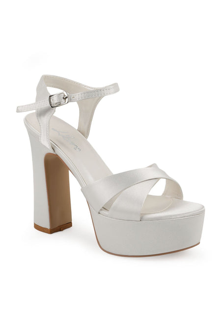 Women's Thick Heeled Platform Sandals Satin Fabric Cross-Strapped Wedding Dress Shoes L067.701 - MALLTURK