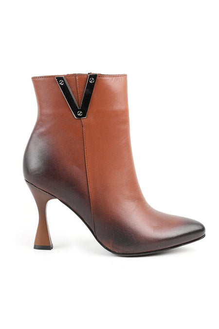 Women's Thin Heeled Ankle Boots–Pointed Toe, Metal Detail, Zipper, Stylish Office & Casual L065.429 - MALLTURK