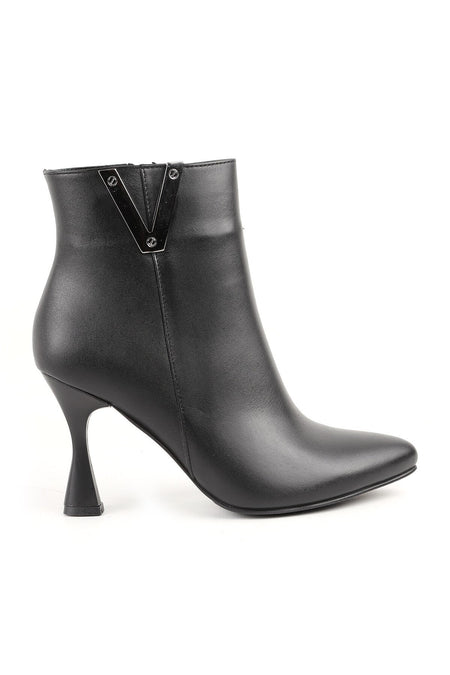 Women's Thin Heeled Ankle Boots–Pointed Toe, Metal Detail, Zipper, Stylish Office & Casual L065.429 - MALLTURK