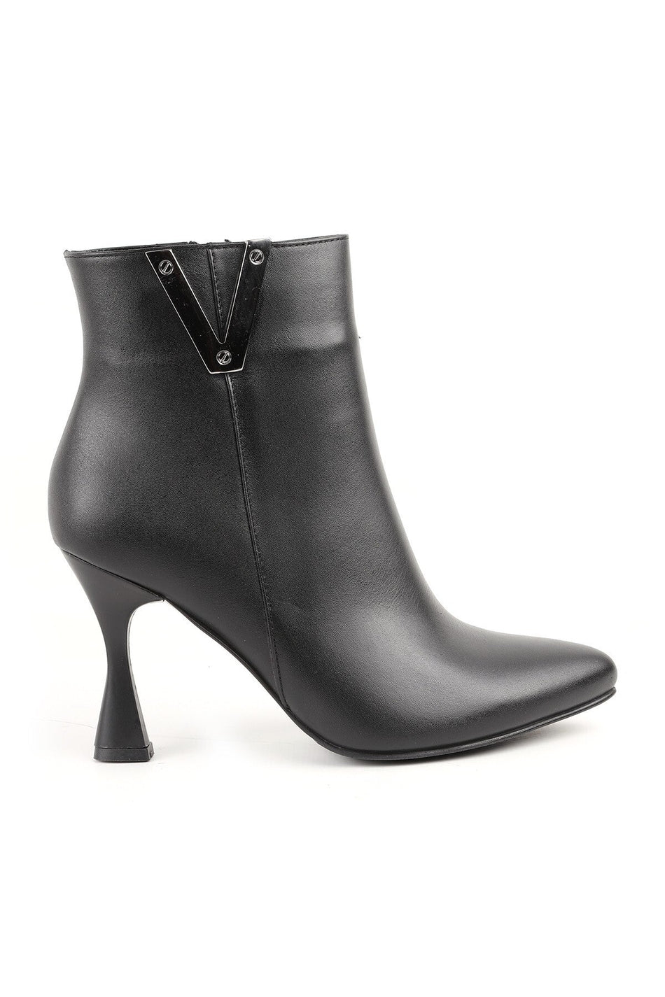 Women's Thin Heeled Ankle Boots–Pointed Toe, Metal Detail, Zipper, Stylish Office & Casual L065.429 - MALLTURK