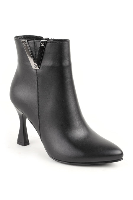 Women's Thin Heeled Ankle Boots–Pointed Toe, Metal Detail, Zipper, Stylish Office & Casual L065.429 - MALLTURK
