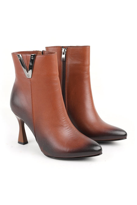 Women's Thin Heeled Ankle Boots–Pointed Toe, Metal Detail, Zipper, Stylish Office & Casual L065.429 - MALLTURK
