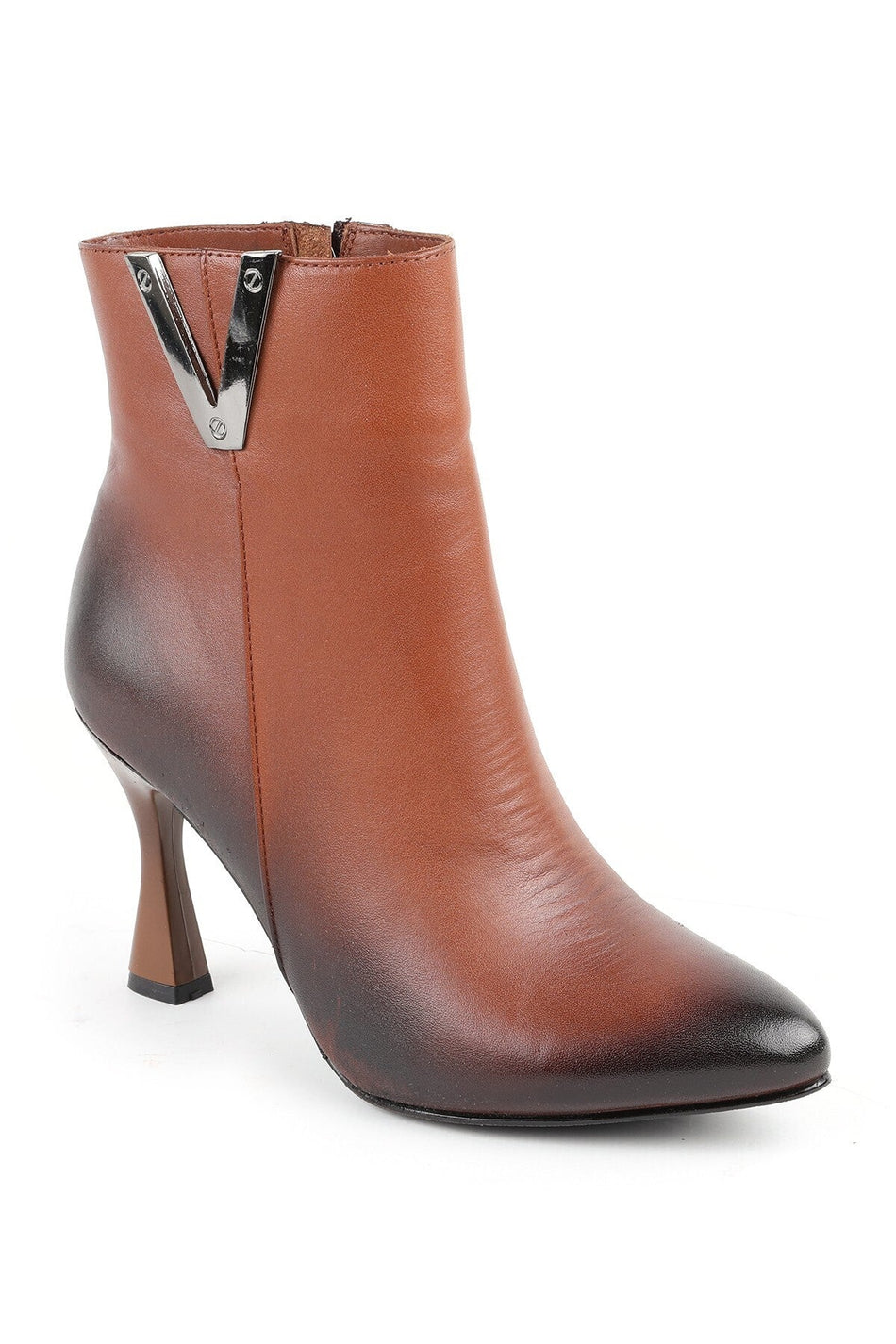 Women's Thin Heeled Ankle Boots–Pointed Toe, Metal Detail, Zipper, Stylish Office & Casual L065.429 - MALLTURK