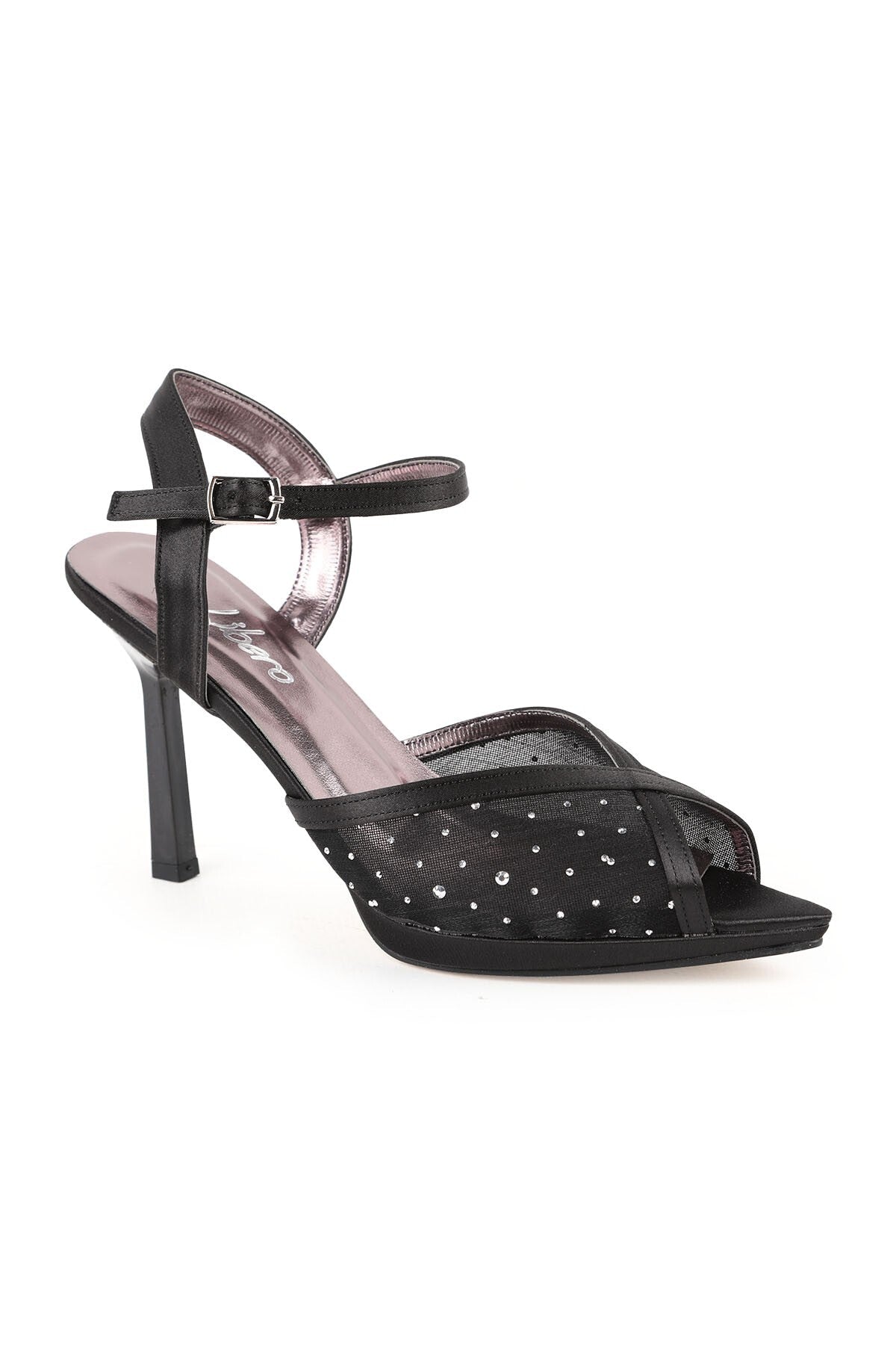 Women's Thin Heeled Sandals with Stone and Tulle Detail, Wedding Dress and Evening Shoes L067.115 - MALLTURK