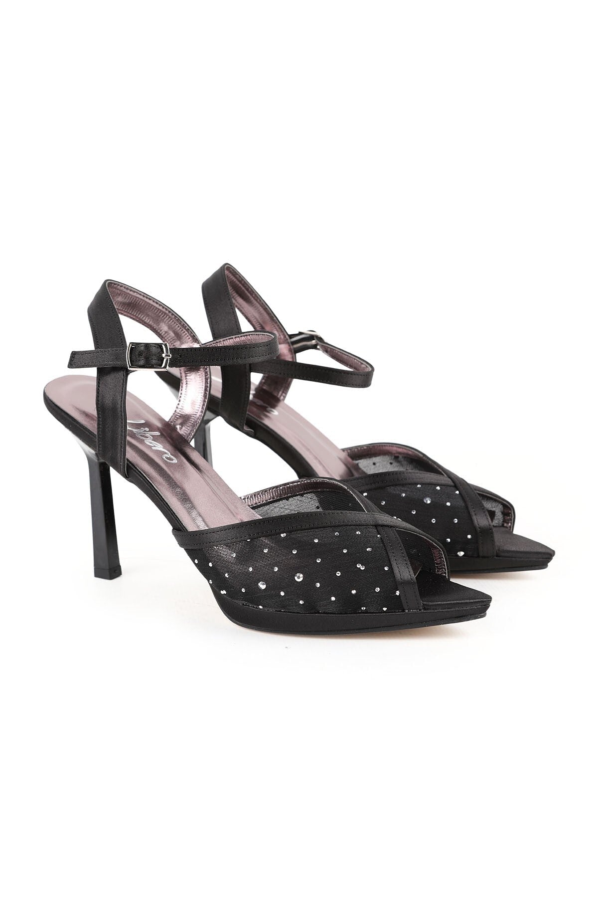 Women's Thin Heeled Sandals with Stone and Tulle Detail, Wedding Dress and Evening Shoes L067.115 - MALLTURK