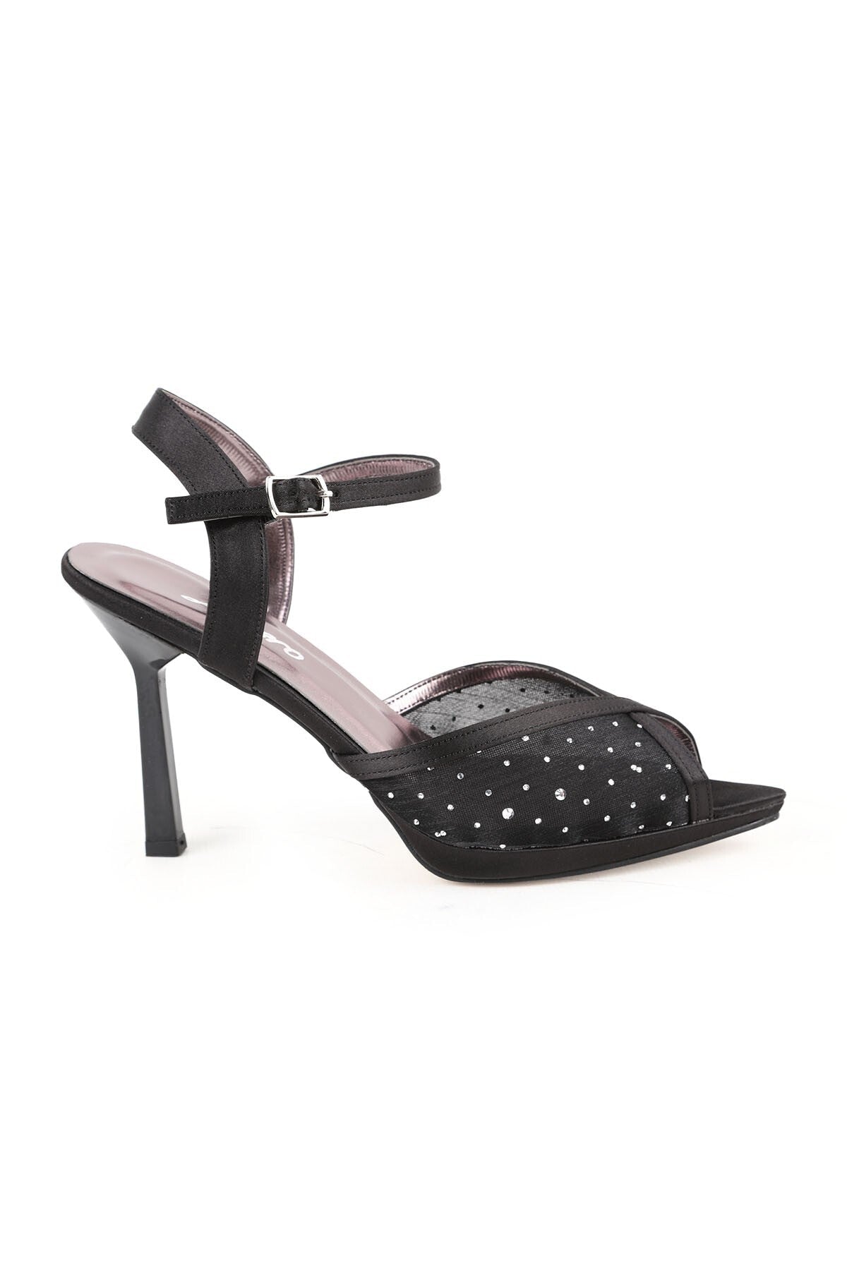 Women's Thin Heeled Sandals with Stone and Tulle Detail, Wedding Dress and Evening Shoes L067.115 - MALLTURK