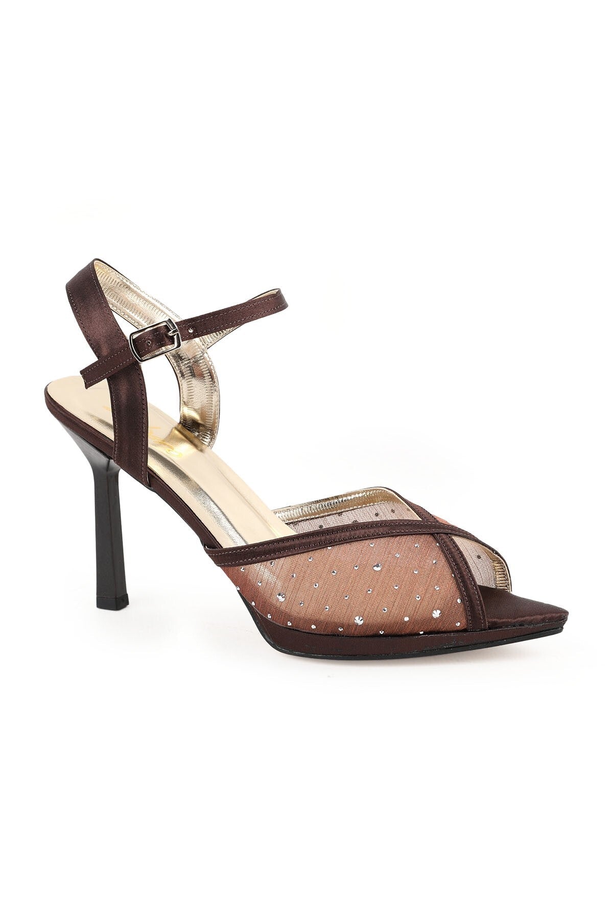 Women's Thin Heeled Sandals with Stone and Tulle Detail, Wedding Dress and Evening Shoes L067.115 - MALLTURK