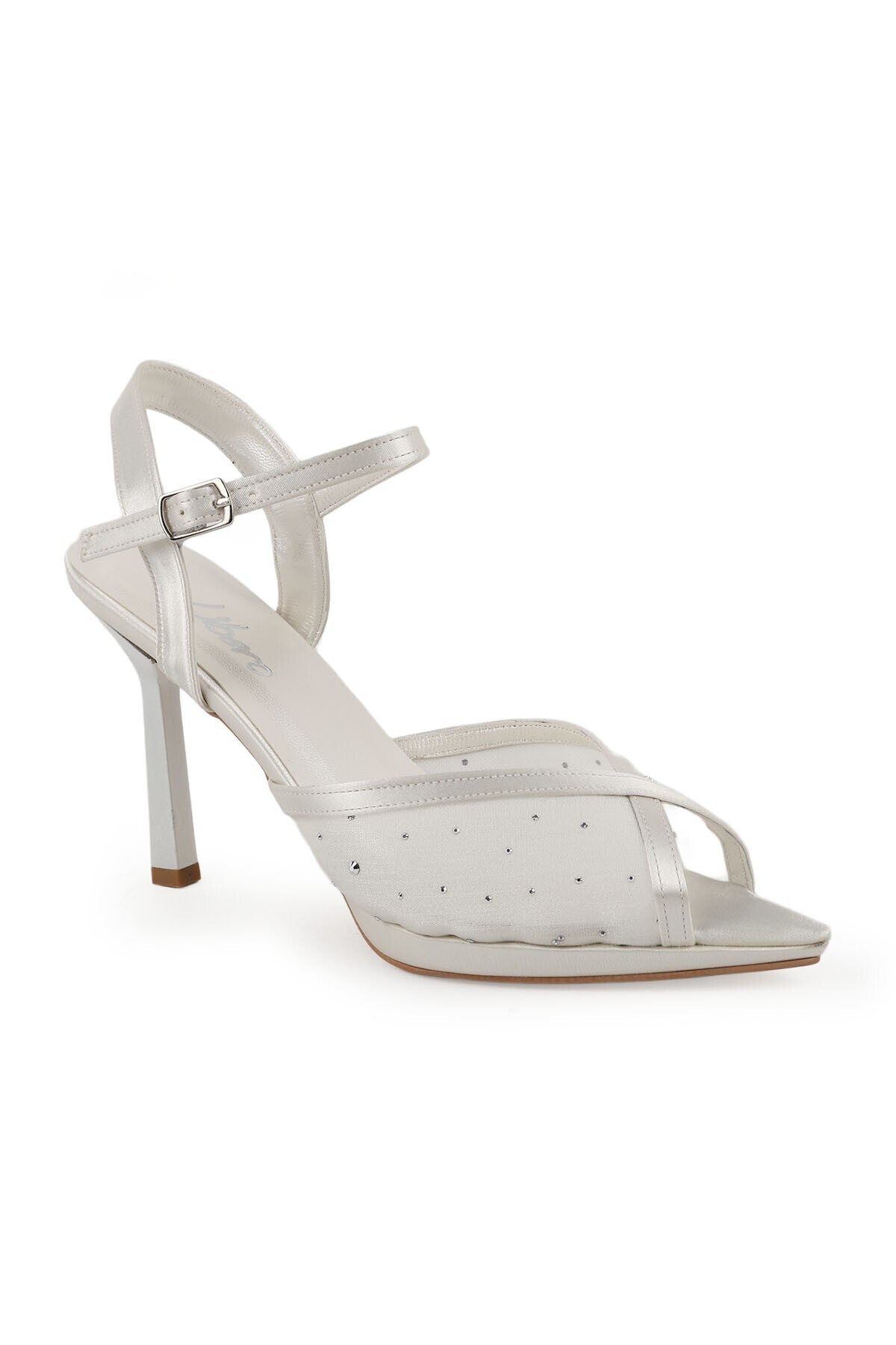 Women's Thin Heeled Sandals with Stone and Tulle Detail, Wedding Dress and Evening Shoes L067.115 - MALLTURK