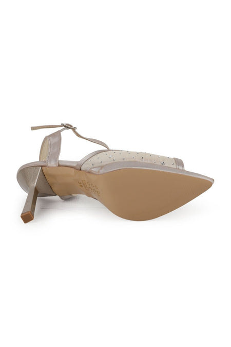 Women's Thin Heeled Sandals with Stone and Tulle Detail, Wedding Dress and Evening Shoes L067.115 - MALLTURK