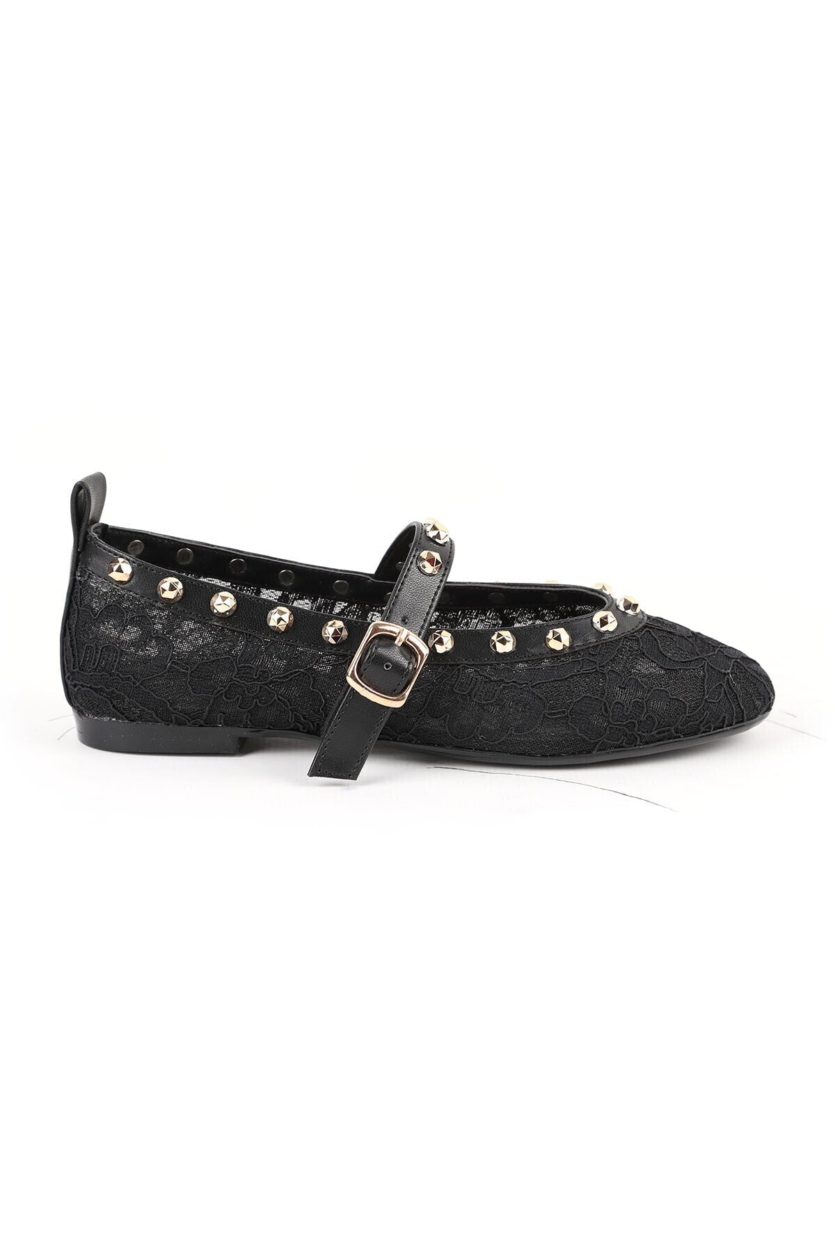 Women's Tulle Ballerina Shoes with Staple Detail and Straps, Stylish, Transparent, Flexible, Comfortable, Tpu Sole L085.K878 - MALLTURK