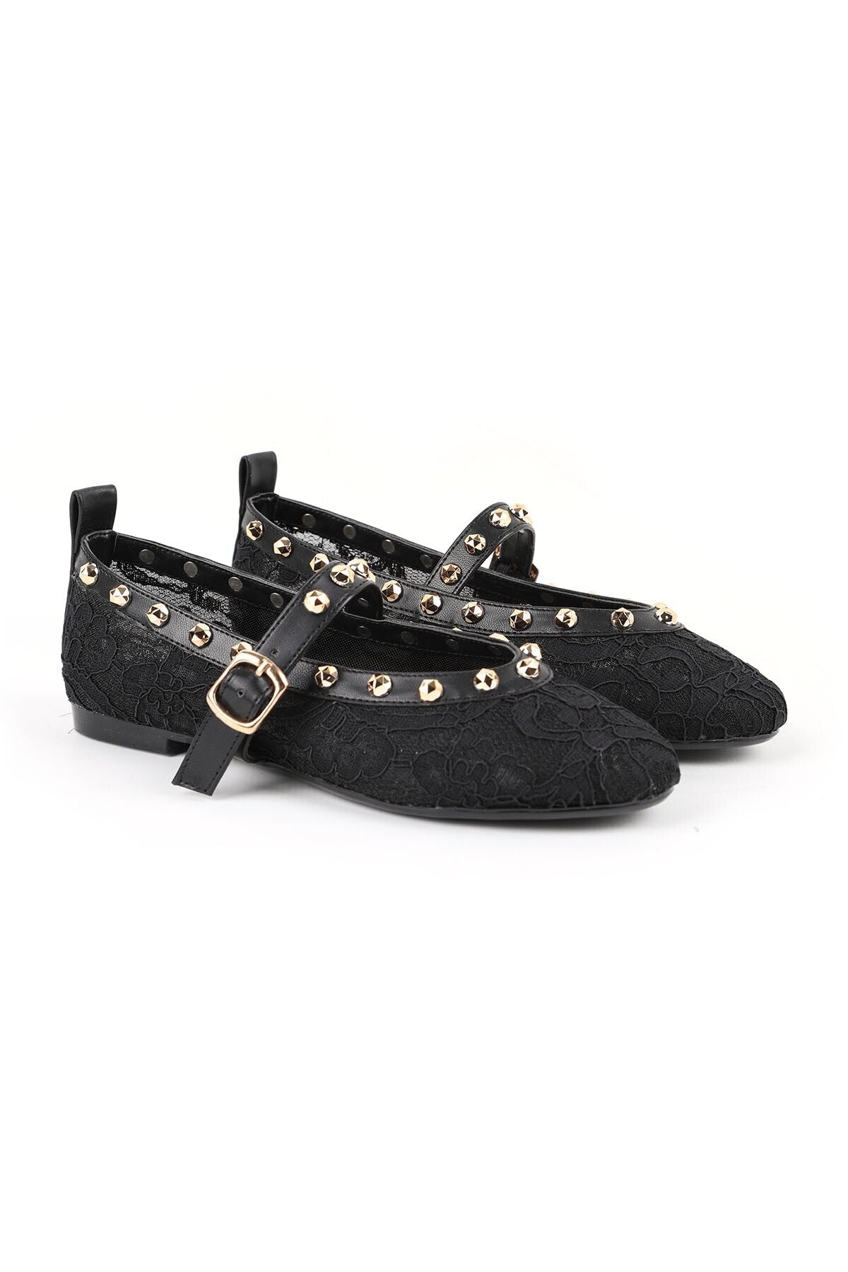 Women's Tulle Ballerina Shoes with Staple Detail and Straps, Stylish, Transparent, Flexible, Comfortable, Tpu Sole L085.K878 - MALLTURK