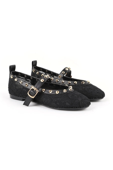 Women's Tulle Ballerina Shoes with Staple Detail and Straps, Stylish, Transparent, Flexible, Comfortable, Tpu Sole L085.K878 - MALLTURK