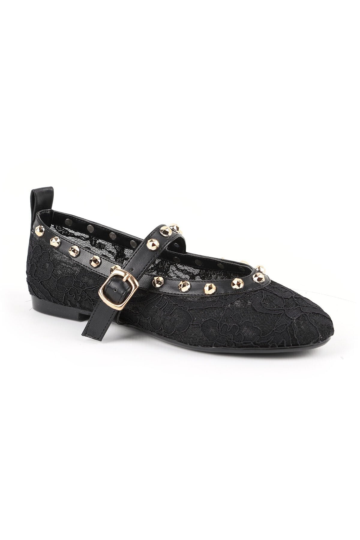Women's Tulle Ballerina Shoes with Staple Detail and Straps, Stylish, Transparent, Flexible, Comfortable, Tpu Sole L085.K878 - MALLTURK
