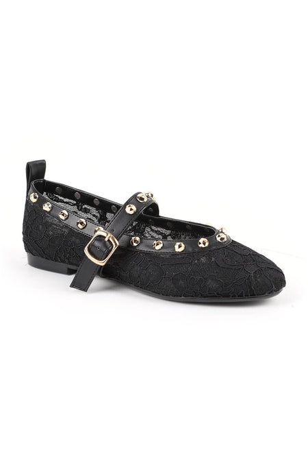 Women's Tulle Ballerina Shoes with Staple Detail and Straps, Stylish, Transparent, Flexible, Comfortable, Tpu Sole L085.K878 - MALLTURK