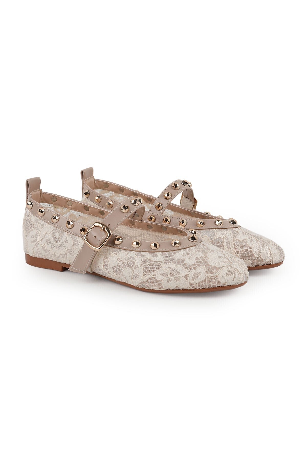 Women's Tulle Ballerina Shoes with Staple Detail and Straps, Stylish, Transparent, Flexible, Comfortable, Tpu Sole L085.K878 - MALLTURK