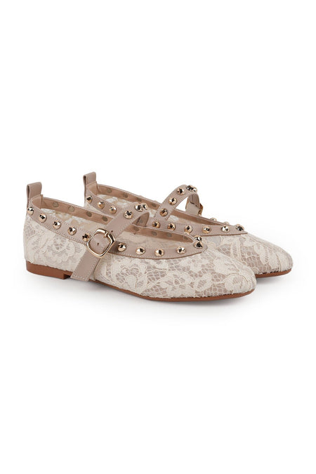 Women's Tulle Ballerina Shoes with Staple Detail and Straps, Stylish, Transparent, Flexible, Comfortable, Tpu Sole L085.K878 - MALLTURK