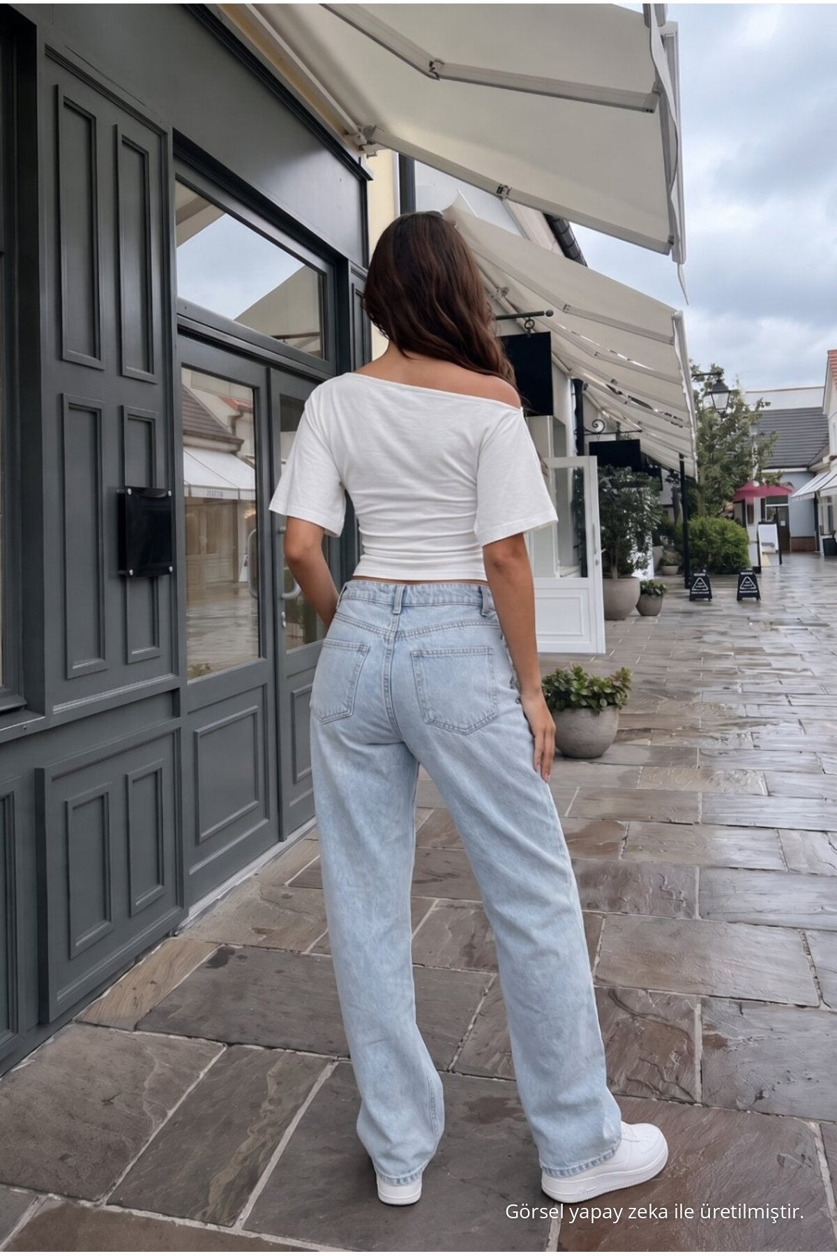 Women's Waist-Fitting Wide Neck Wide Sleeved Viscose Blouse WHITE - MALLTURK