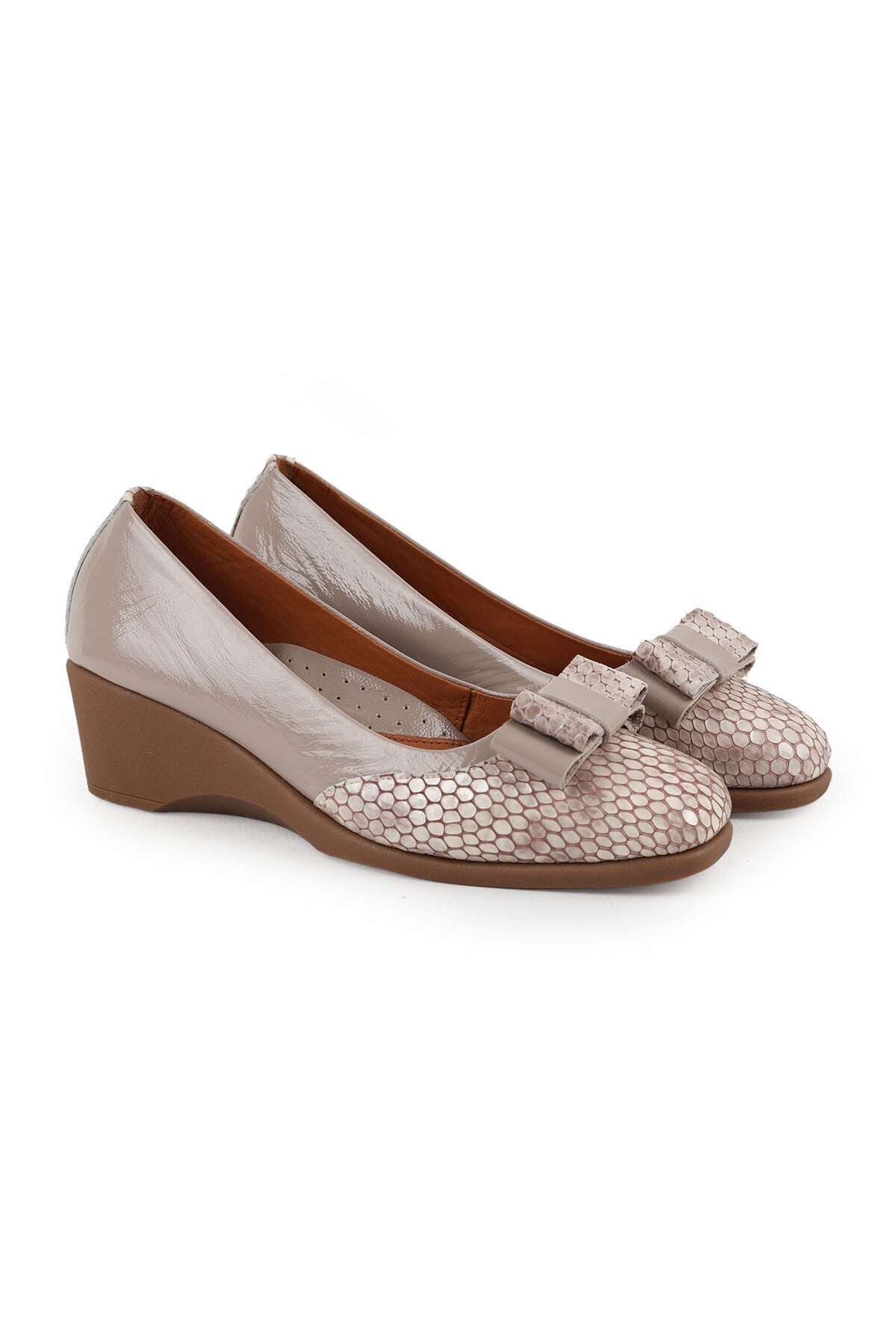 Women's Wedge Heeled Shoes Short Heeled Snake Print Bow Mother's Shoes L031.26143241 - MALLTURK