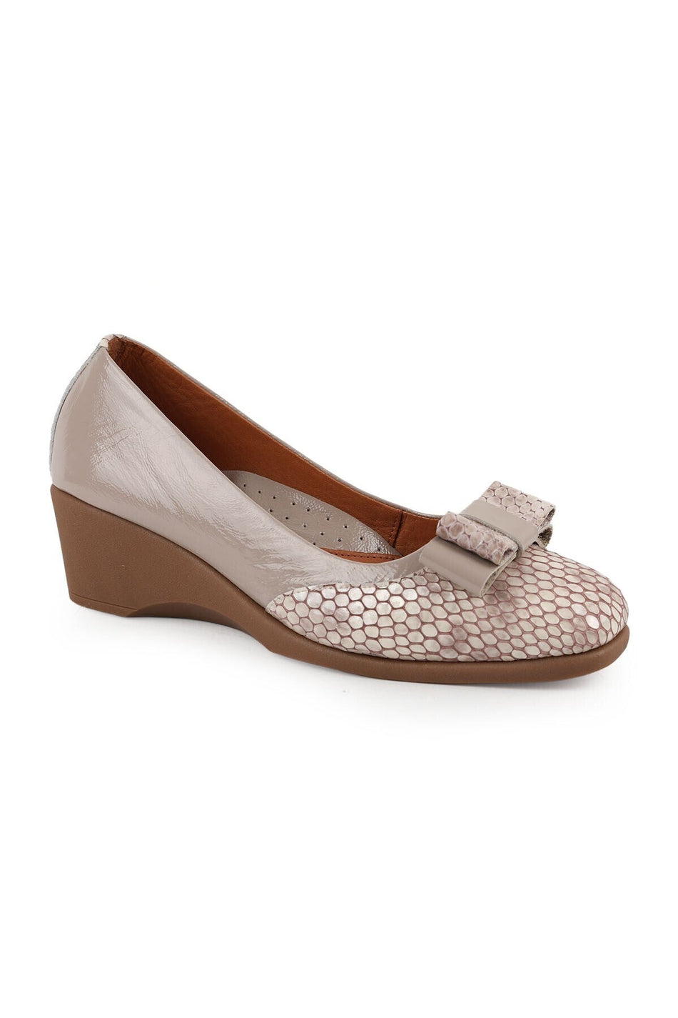Women's Wedge Heeled Shoes Short Heeled Snake Print Bow Mother's Shoes L031.26143241 - MALLTURK