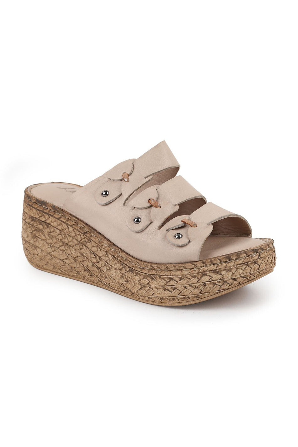 Women's Wedge Heeled Slippers Open Toe Slip-On Floral Thick Sole Antique Leather L078.7715 - MALLTURK