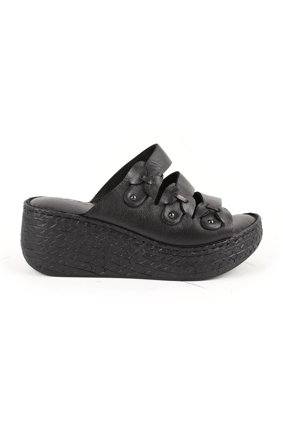 Women's Wedge Heeled Slippers Open Toe Slip-On Floral Thick Sole Antique Leather L078.7715 - MALLTURK