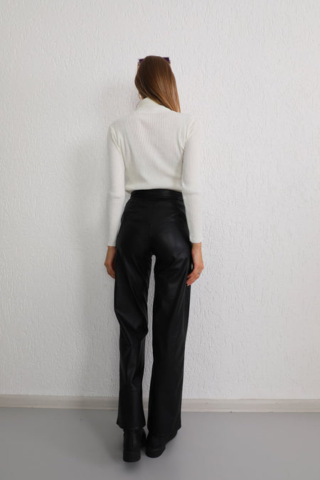 Women's White Lycra Stretch Turtleneck Knit Sweater - MALLTURK