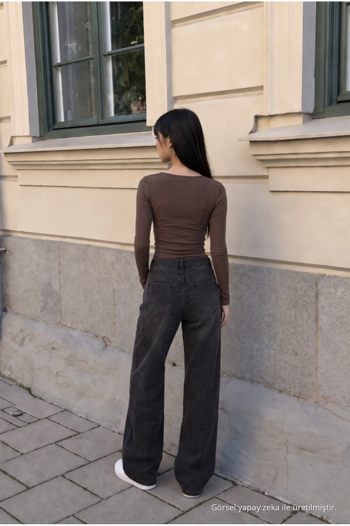 Women's Wide Leg High Waist Jeans, Black Effect - MALLTURK