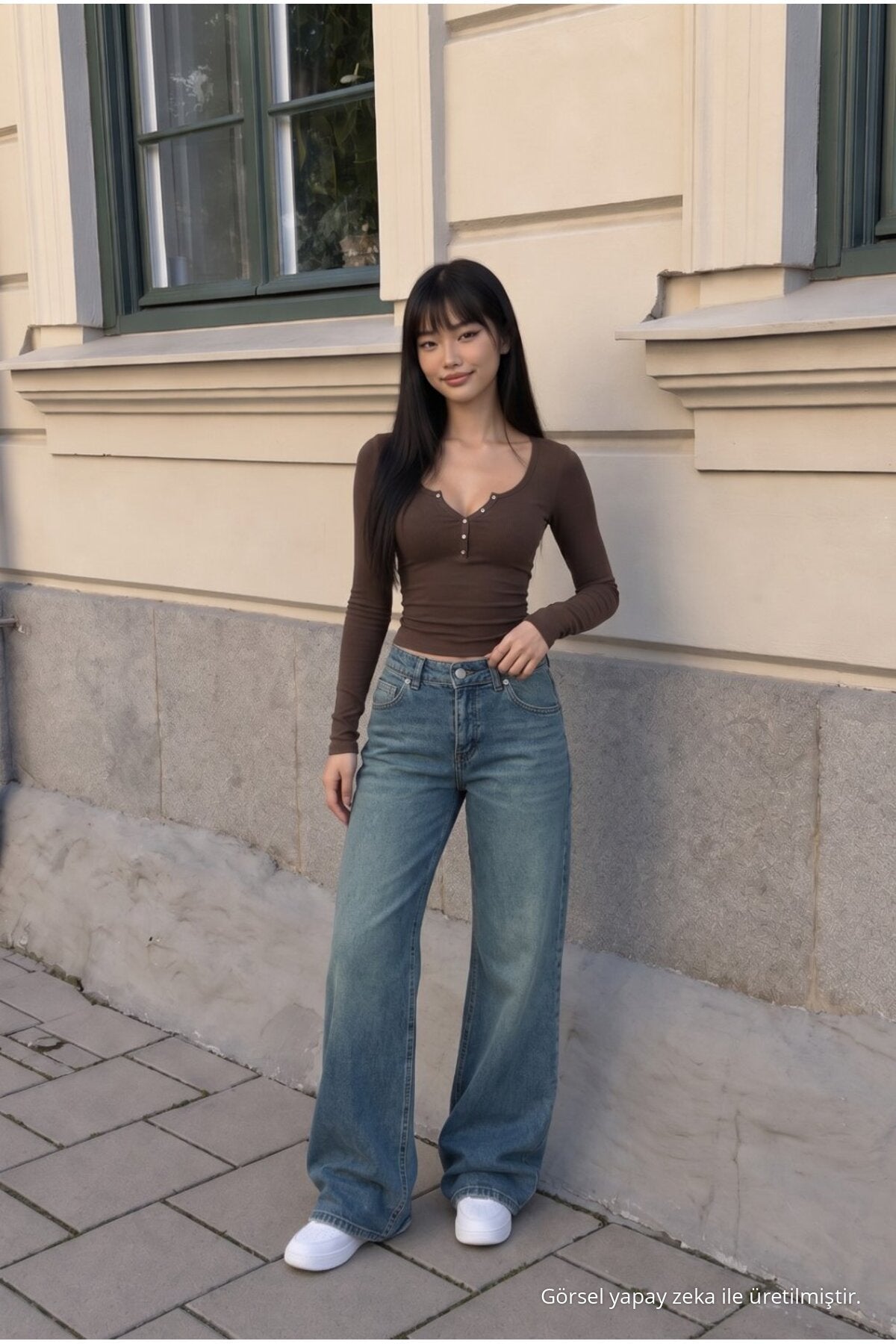 Women's Wide Leg High Waist Jeans Dark Blue - MALLTURK