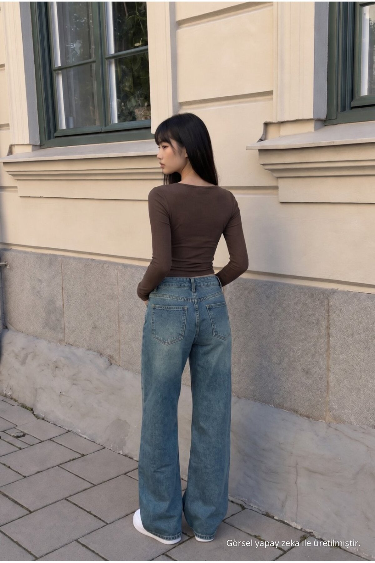 Women's Wide Leg High Waist Jeans Dark Blue - MALLTURK